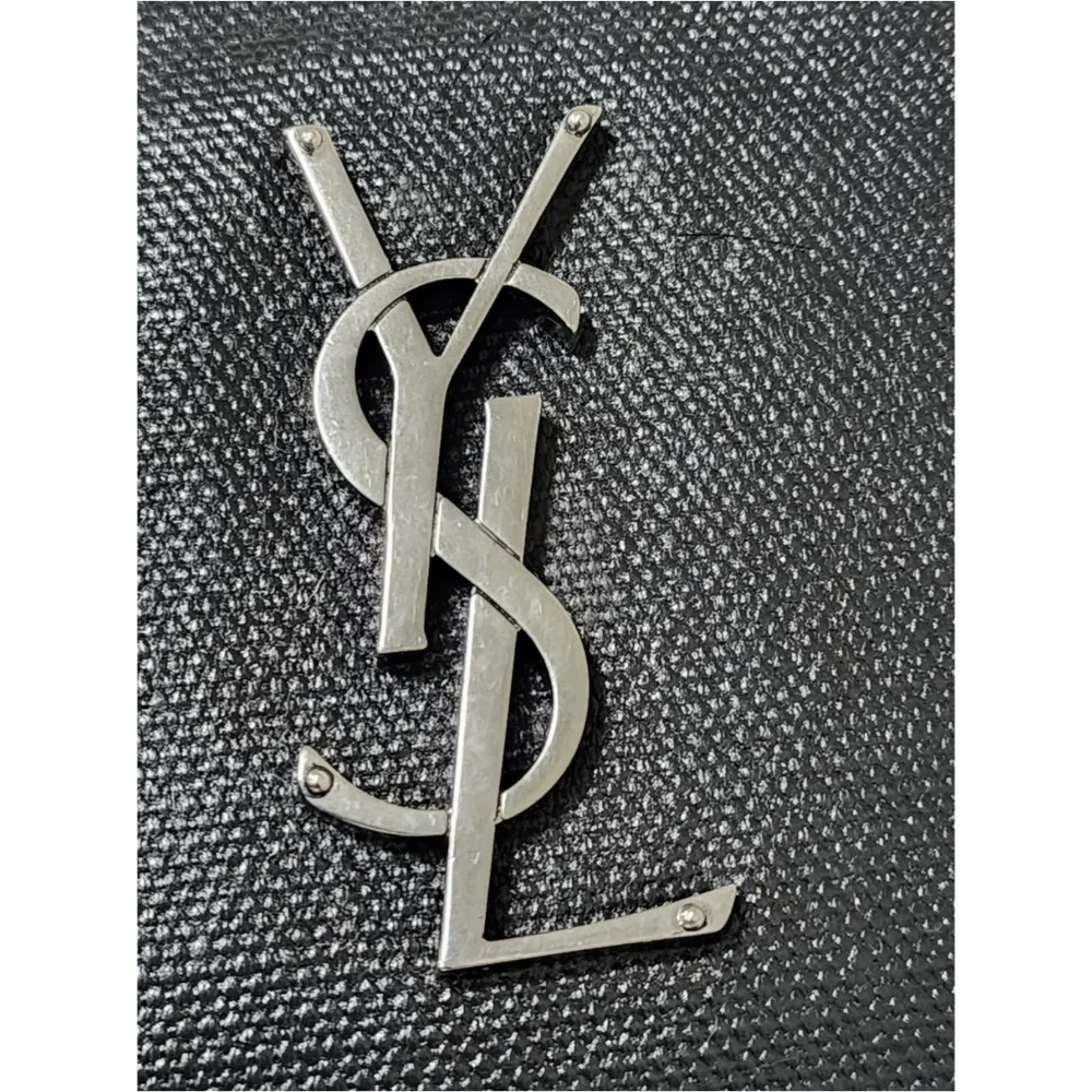 YVES SAINT LAURENT Lou Camera Raffia Canvas Crossbody Bag Black